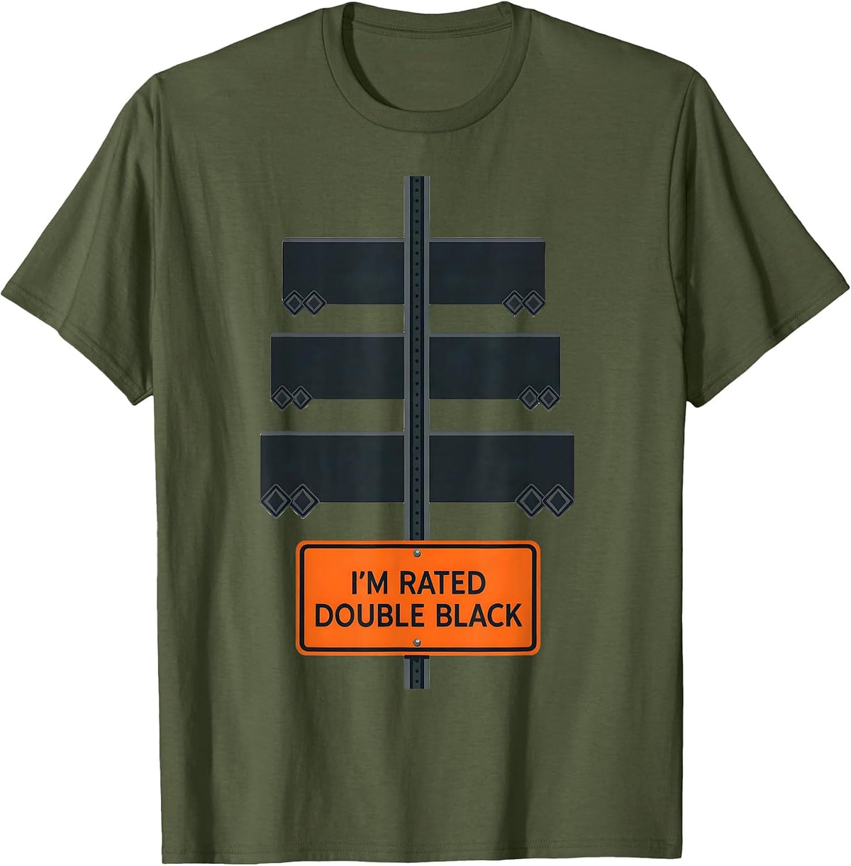 Men's I'm Rated Double Black Funny Ski Snowboarder Winter Sports T-Shirt - Olive Green