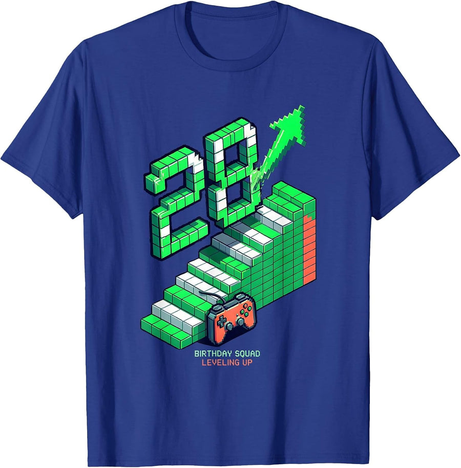 Birthday Squad Leveling Up 28 Pixel Art Gamer Birthday Gift T-Shirt - Royal Blue