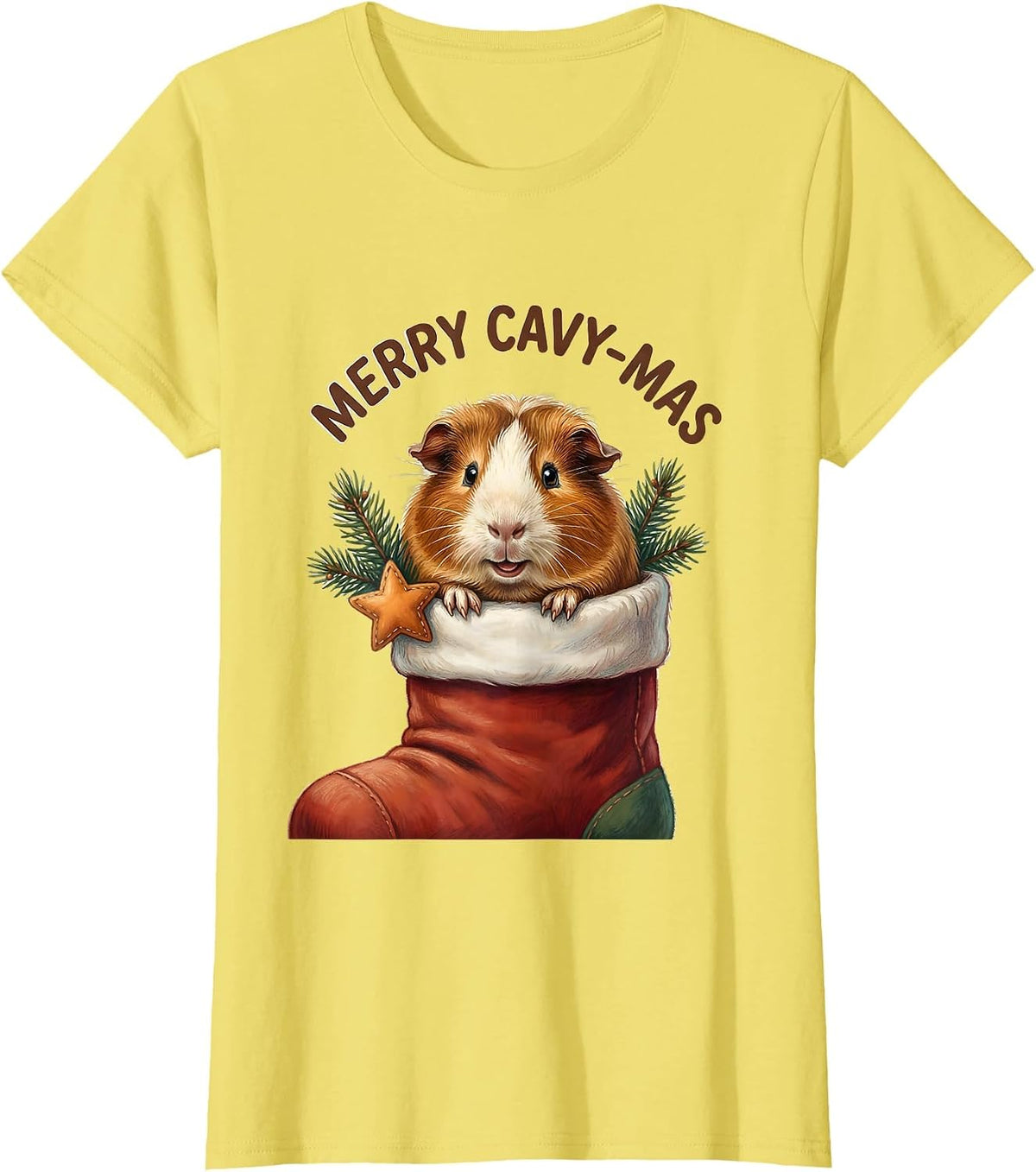 Merry Cavy-mas Storybook Guinea Pig Christmas Pet Lover T-Shirt - Lemon Yellow