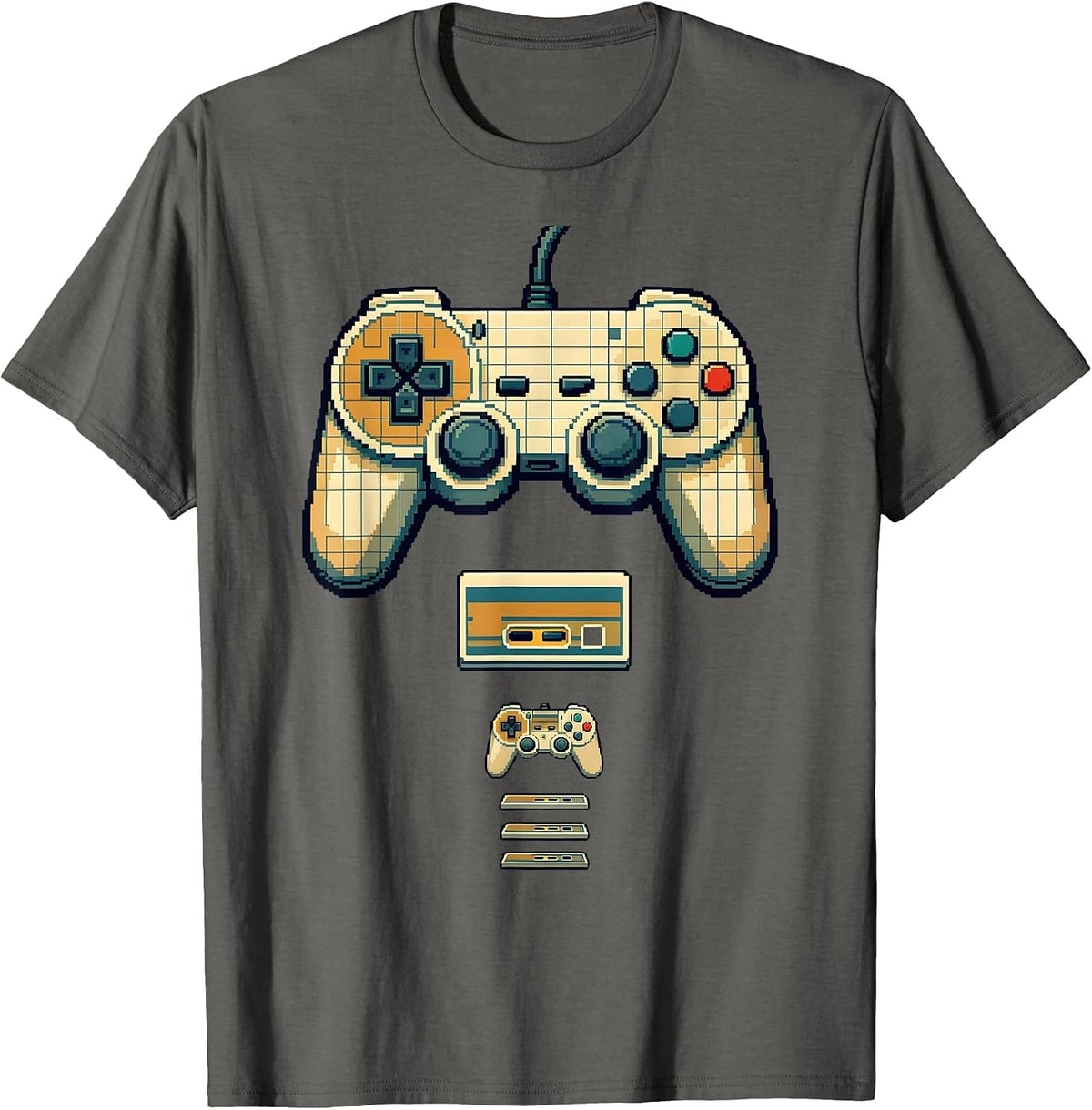 Pixel Art Retro Gaming Controller Evolution Gamer Nostalgia T-Shirt - Asphalt Grey