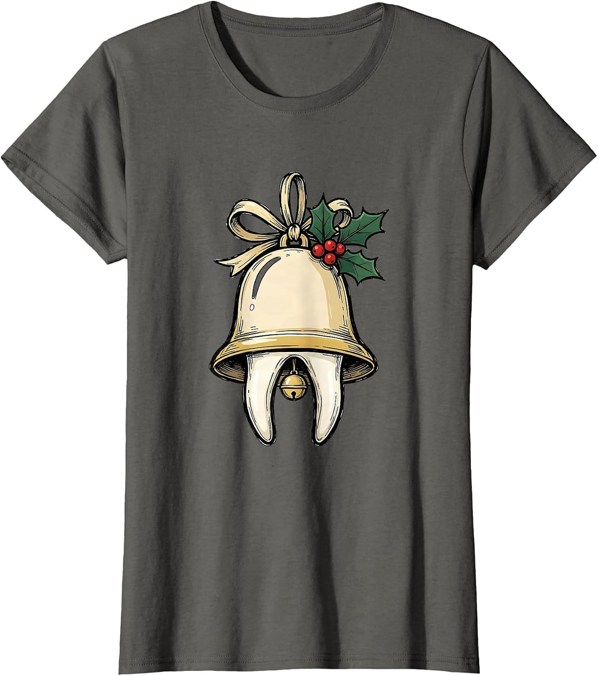 Women's Twin-Root Molar Bell Funny Dentist Christmas Dental Staff T-Shirt - Asphalt Grey