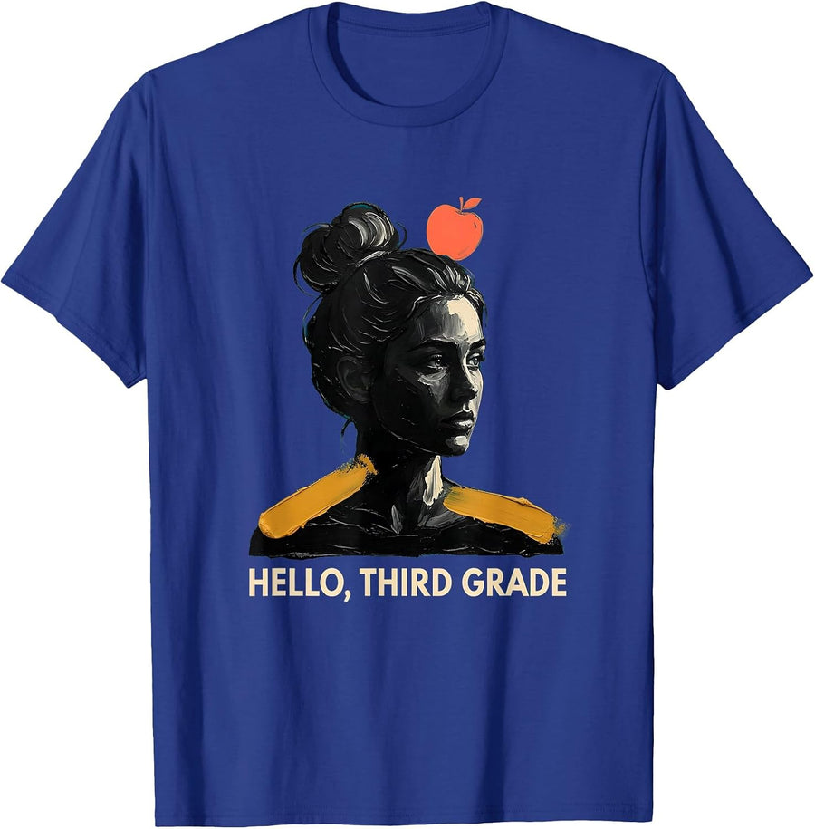 Hello, Third Grade Cute Messy Bun Back To School Girl T-Shirt - Royal Blue