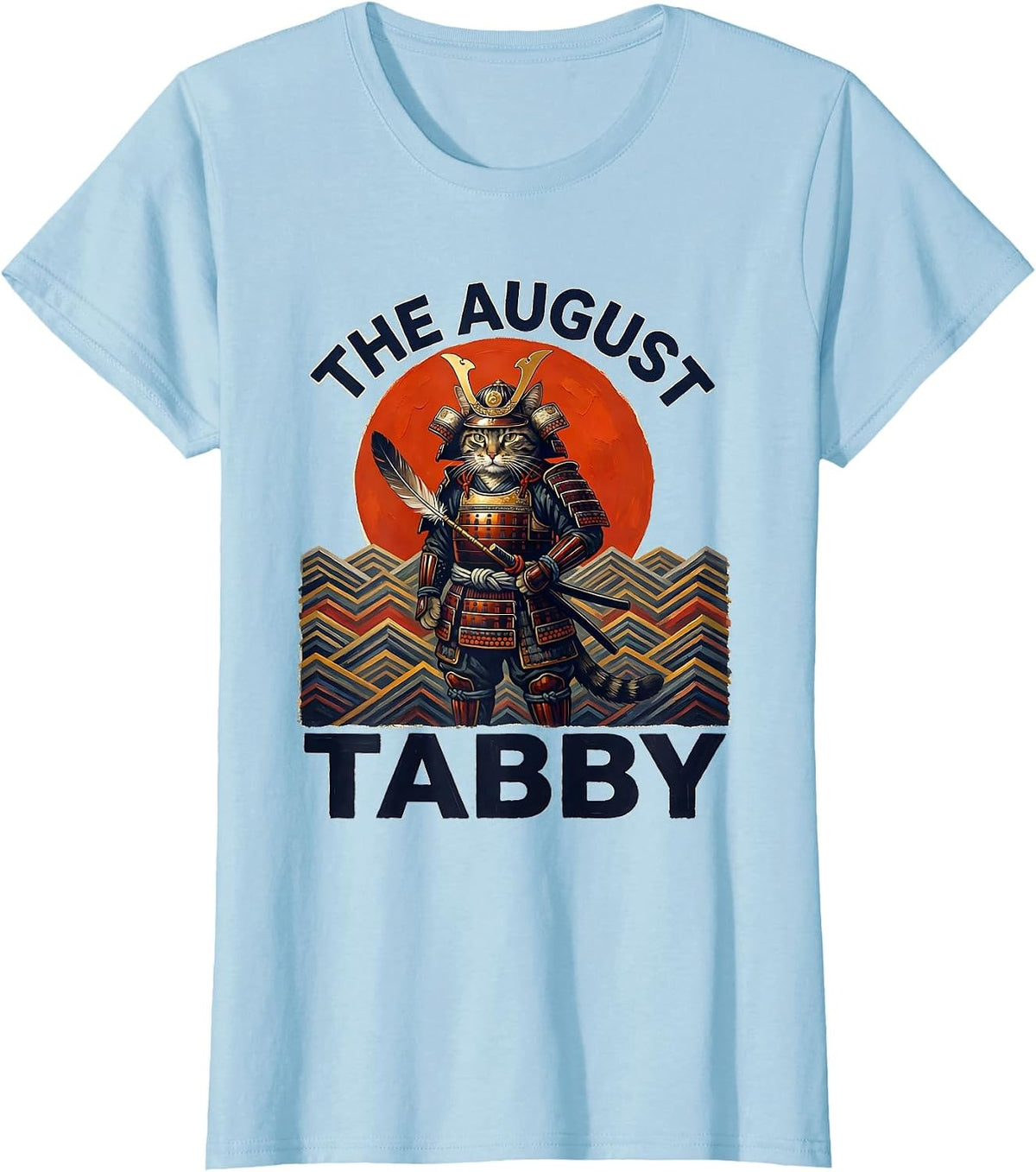 The August Tabby Funny Samurai Cat Anime Art Vintage Graphic T-Shirt - Baby Blue