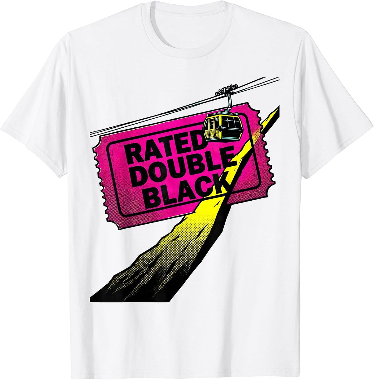 Men's Rated Double Black Pop Art Ski Snowboard Winter Sports Humor T-Shirt - White