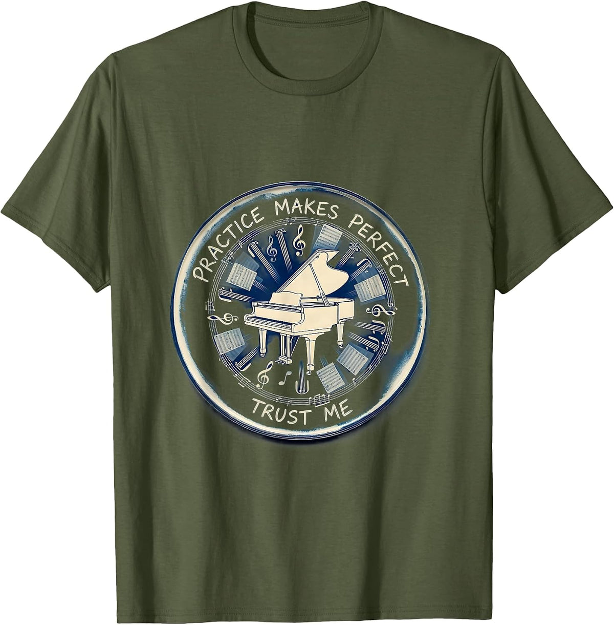 Men's Practice Makes Perfect Music Teacher Design T-Shirt - Olive Green