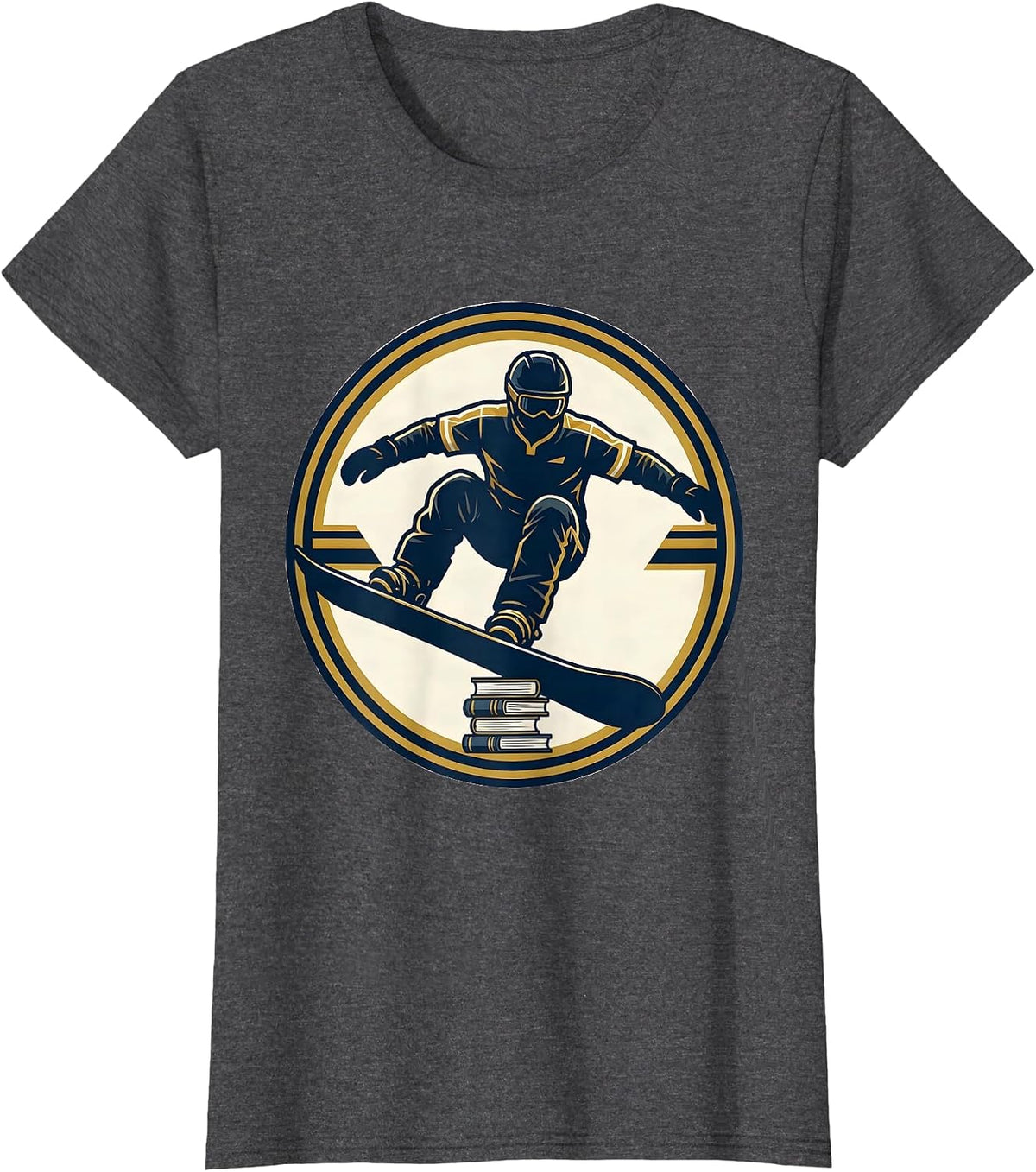Women's Snowboarder Varsity Crest Ski And Snowboard Winter Sports T-Shirt - Dark Heather Grey