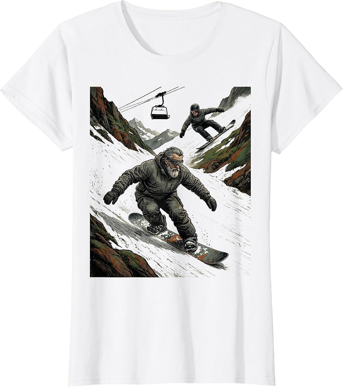 Women's Vintage Snowboarder Carving Retro Winter Sports Gift T-Shirt - White
