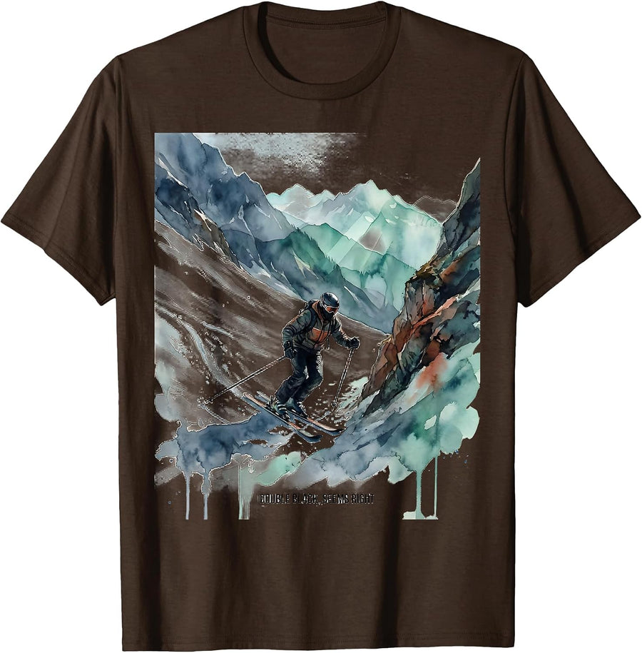 Double Black Seems Right Funny Ski Snowboard Winter Sports T-Shirt - Brown