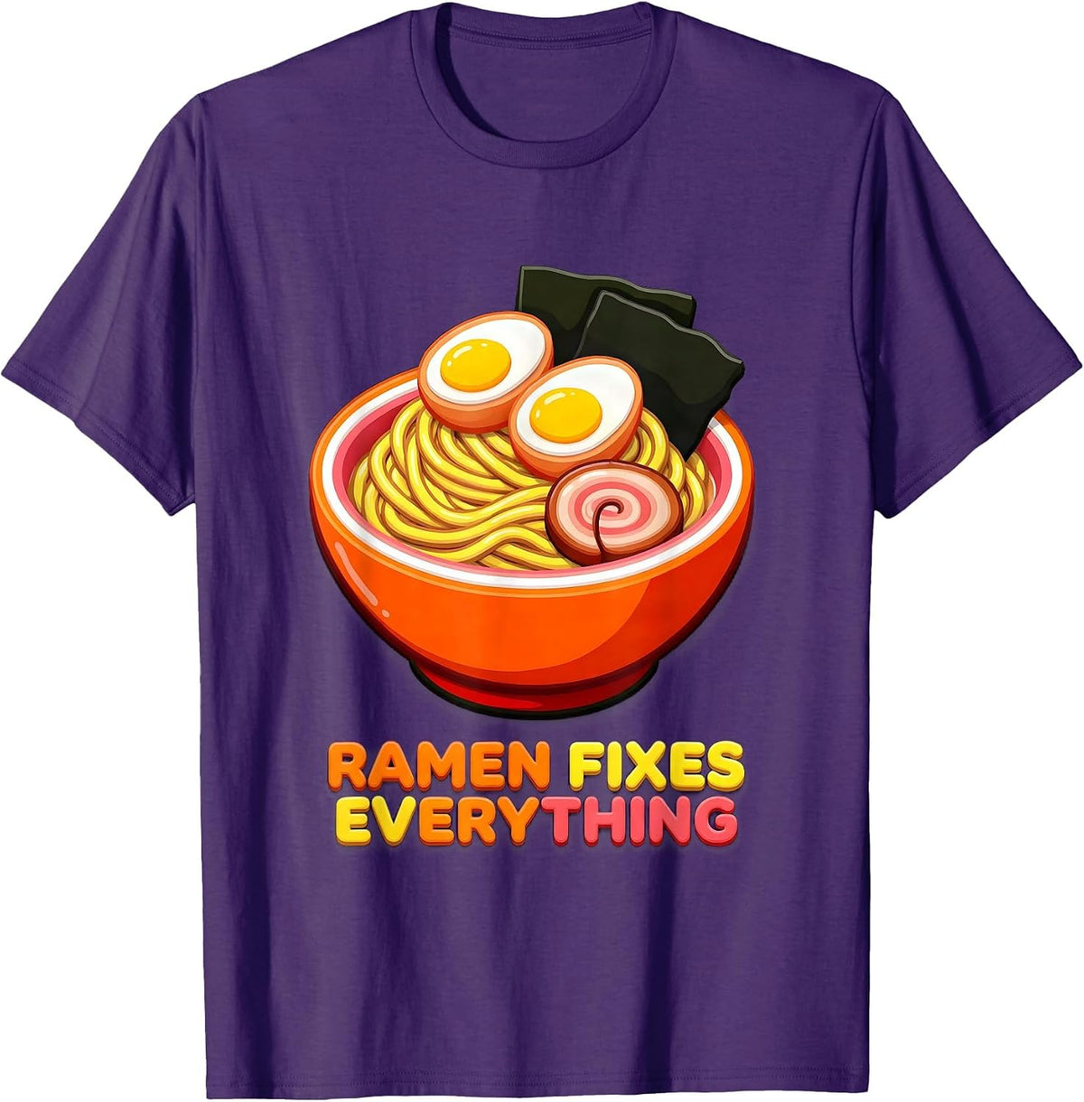 Ramen Fixes Everything Japanese Foodie Design T-Shirt - Purple