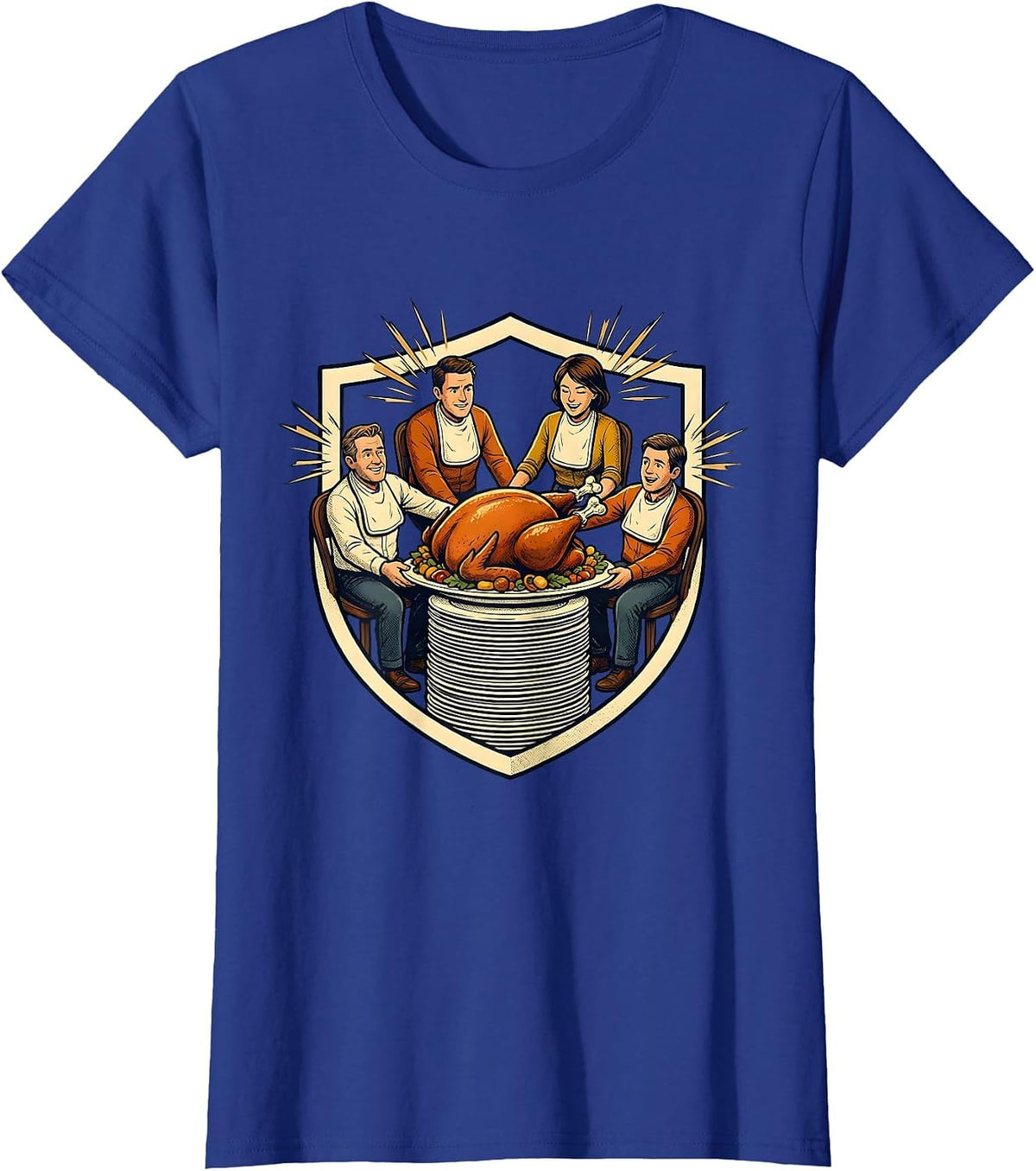 Women's Thanksgiving Turkey Crew Matching Family Dinner Humor T-Shirt - Royal Blue