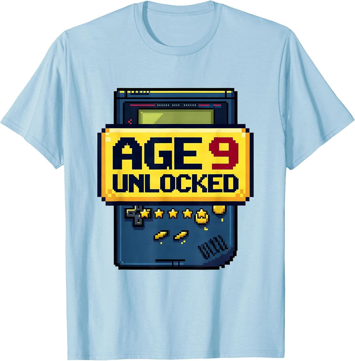 Men's Age 9 Unlocked Pixel Art Birthday Boy Video Gamer Party T-Shirt - Baby Blue