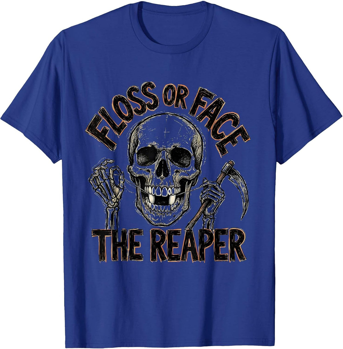 Floss or Face the Reaper Halloween Dental Skull T-Shirt - Royal Blue