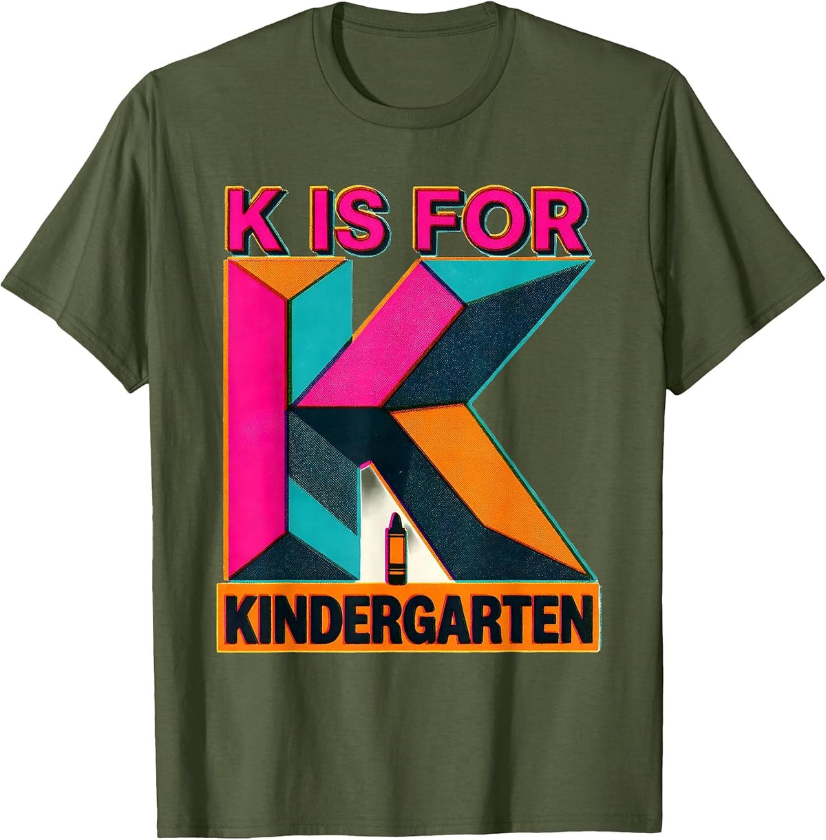 Men's K Is For Kindergarten Teacher Risograph Back To School T-Shirt - Olive Green