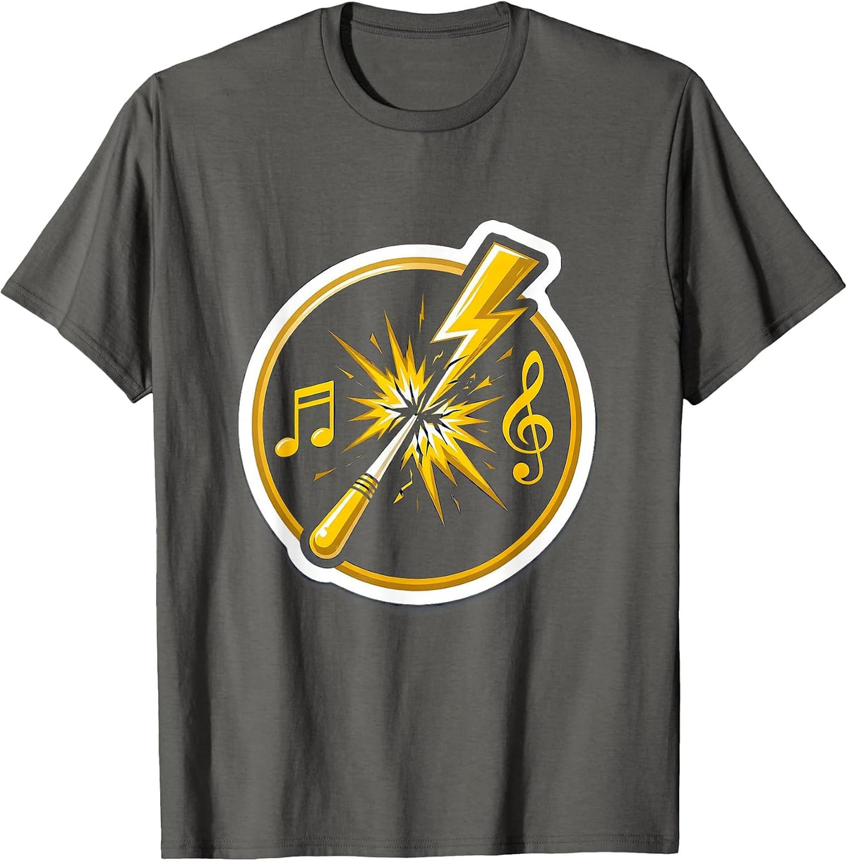 Men's Music Teacher Conductor Baton Lightning Bolt Graphic T-Shirt - Asphalt Grey