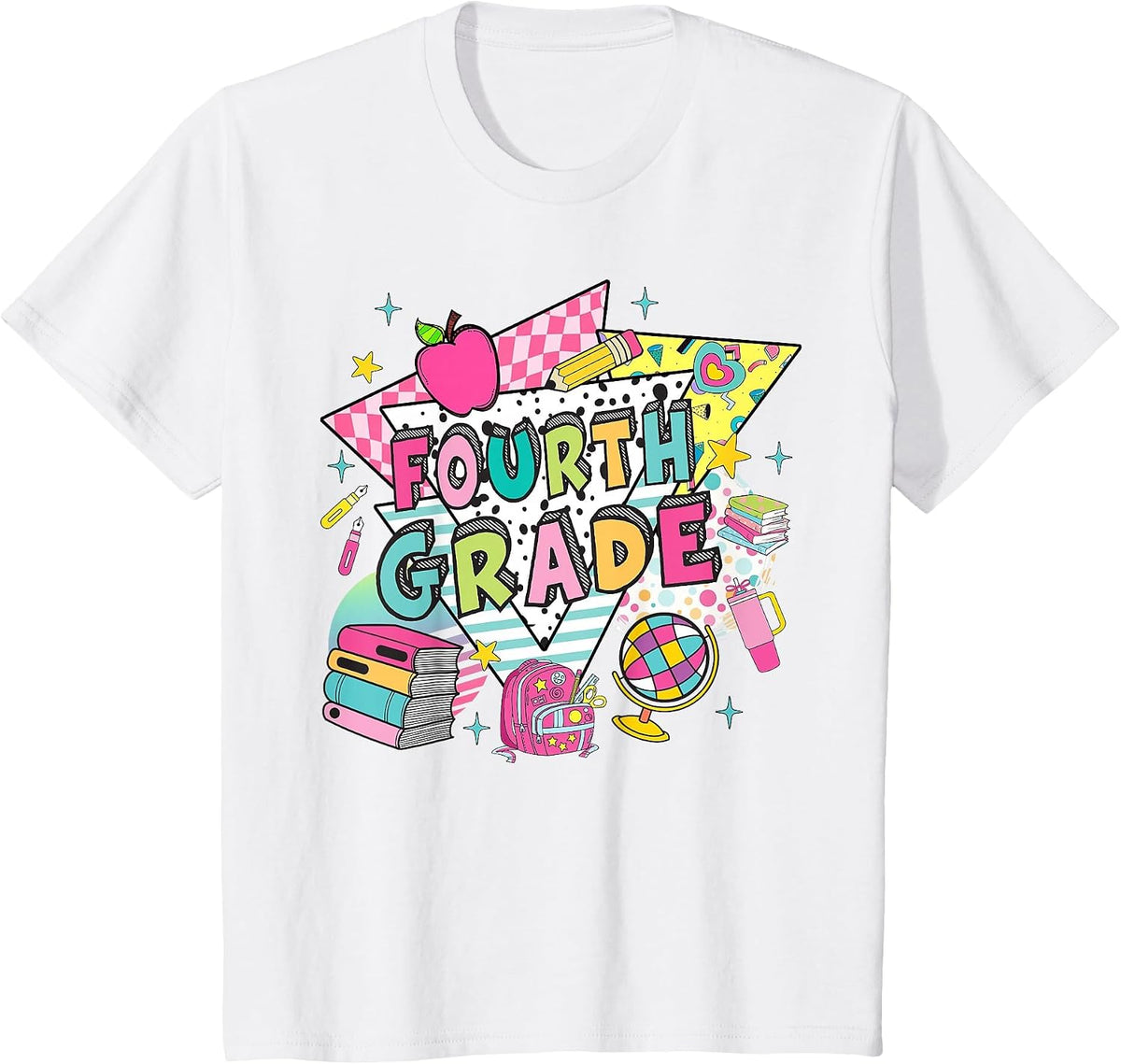 Fourth Grade Teachers Students Retro 90s Back to School T-Shirt - White