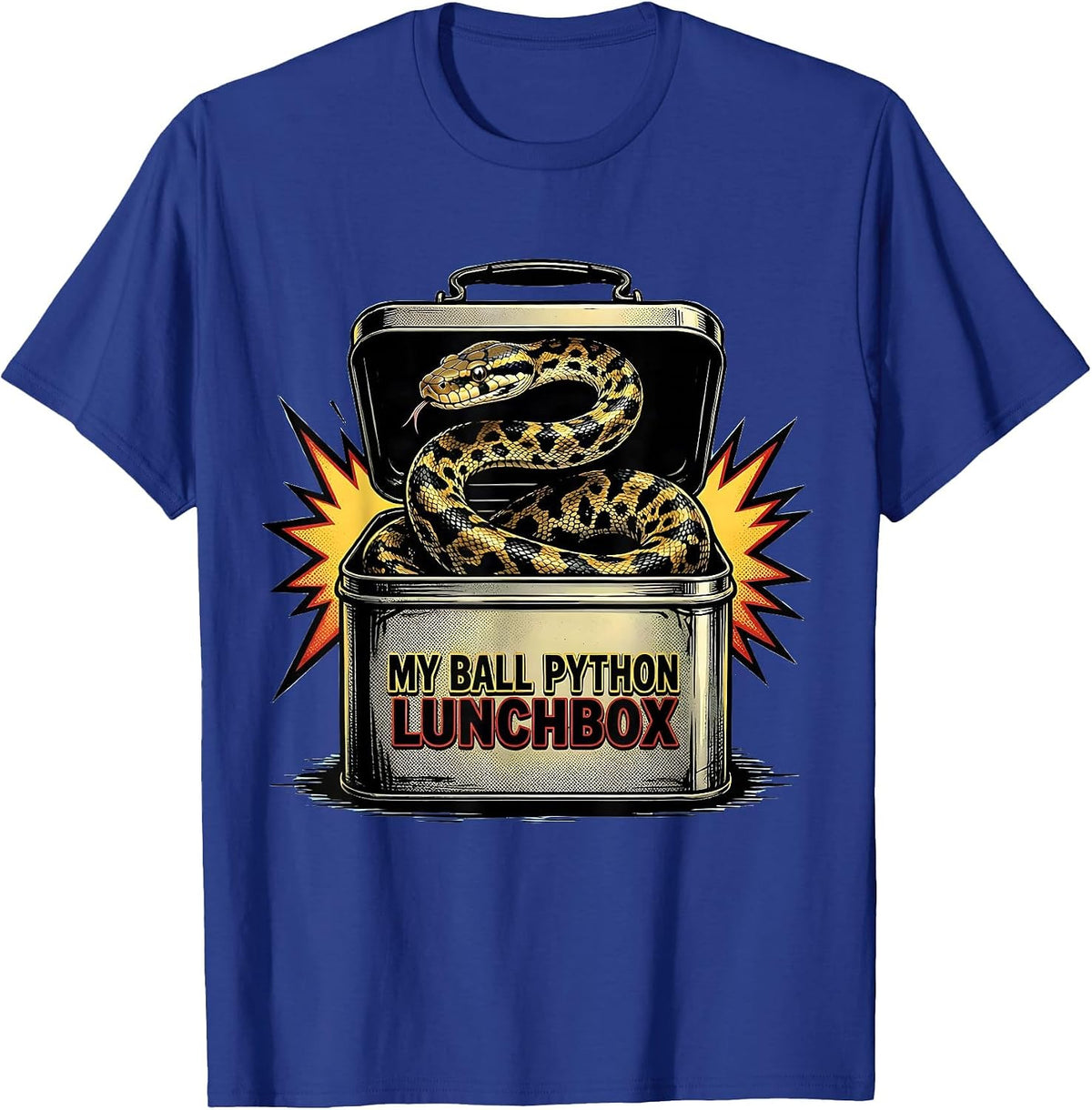 Men's My Ball Python Lunchbox Comic Book Reptile Keeper Snake T-Shirt - Royal Blue
