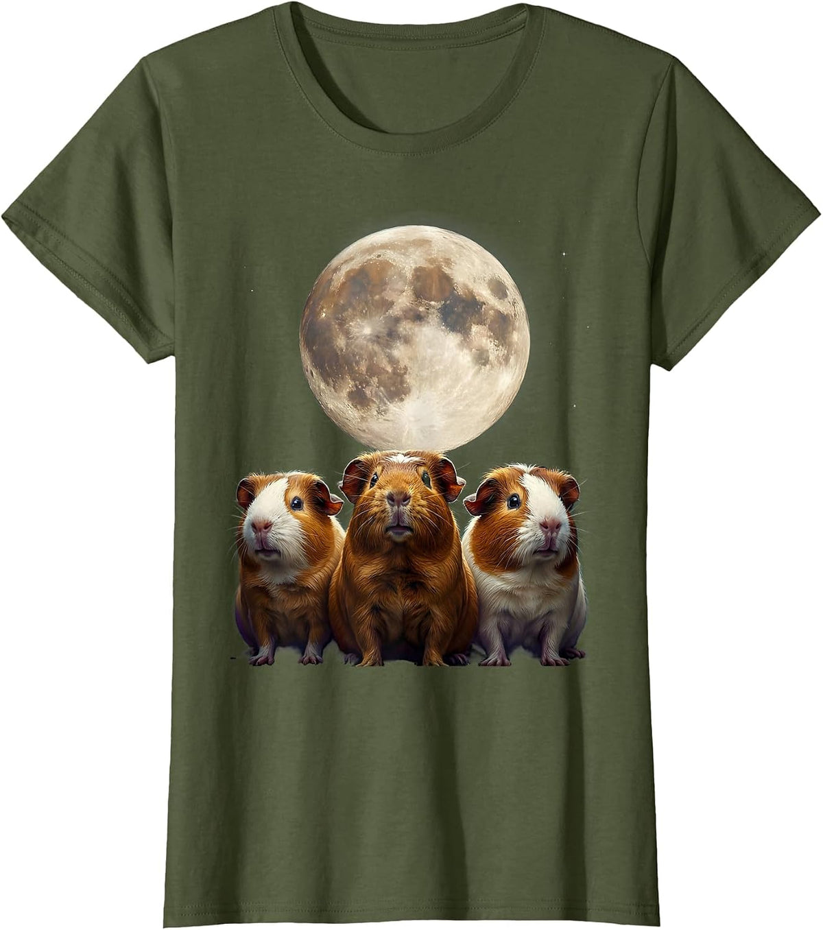 Women's Three Hairless Guinea Pigs Surreal Pet Lover Humor T-Shirt - Olive Green