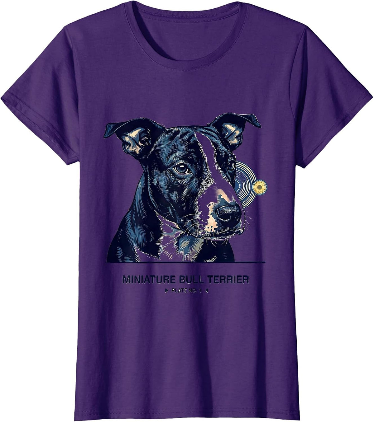 Women's Miniature Bull Terrier, Plate No. 1 Van Gogh Style Starry T-Shirt - Purple