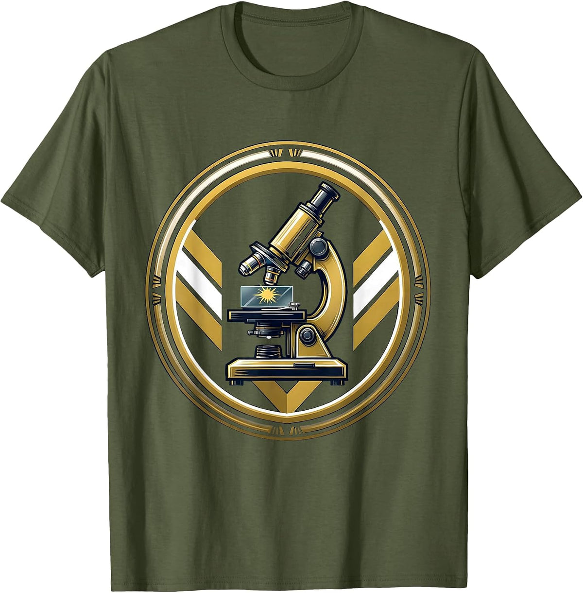 Men's Glowing Microscope Slide Science Illustration T-Shirt - Olive Green