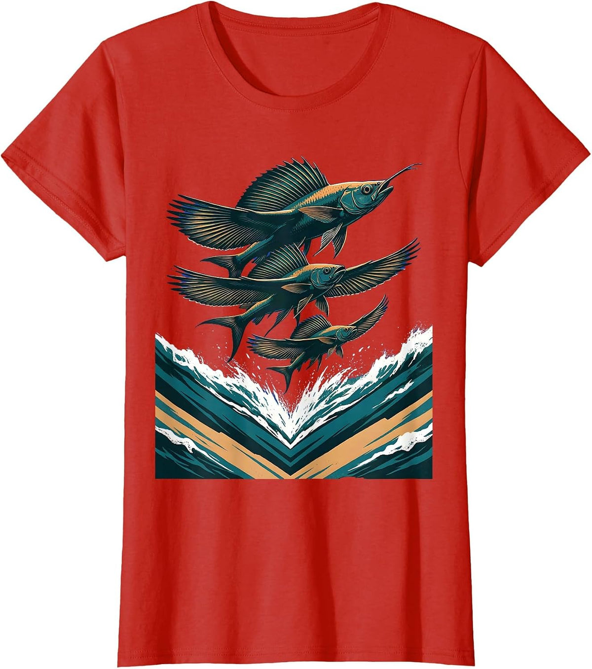 Flying Fish Cruise Ship Wake Graphic T-Shirt - Red