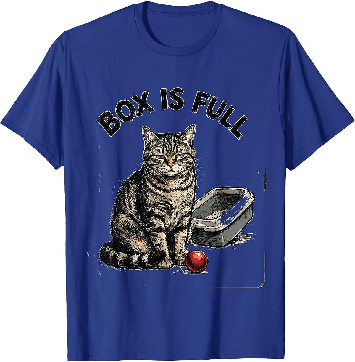 Box Is Full Hand-Sketched Cat Lover Christmas Grumpy Humor T-Shirt - Royal Blue