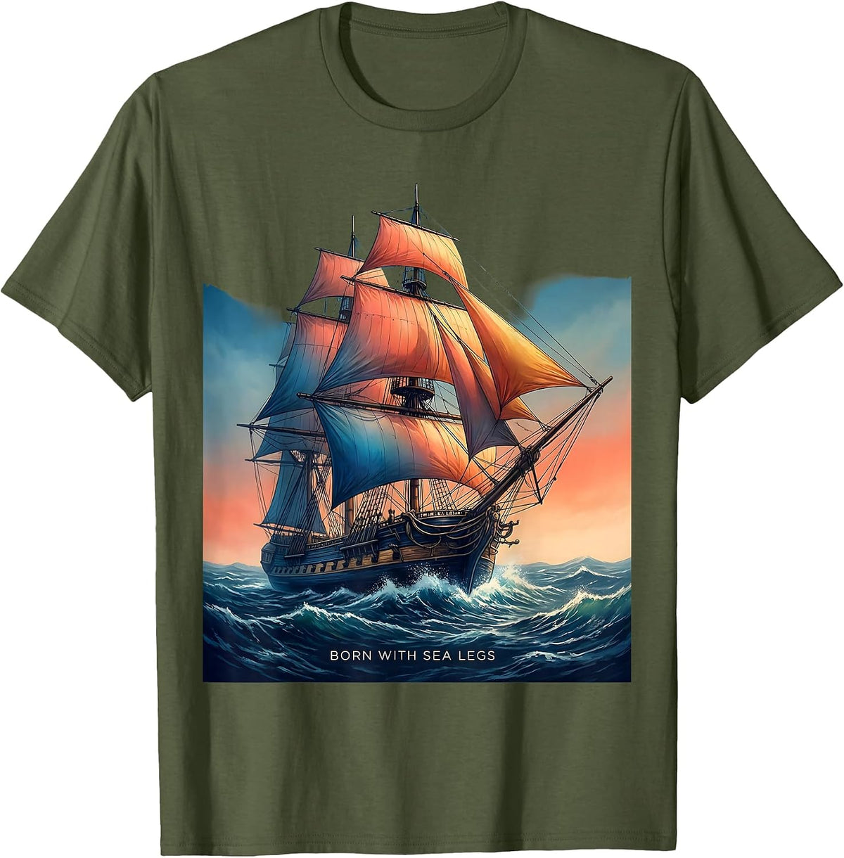 Born With Sea Legs Sailor Graphic Design T-Shirt - Olive Green