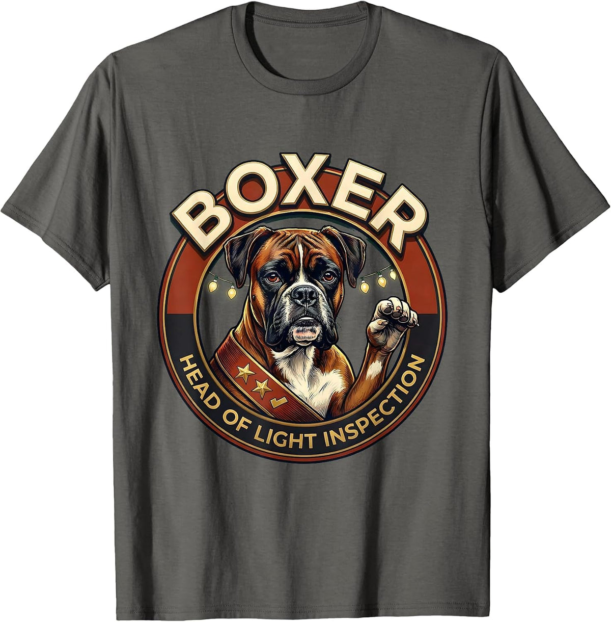 Men's Boxer, Head Of Light Inspection Funny Christmas Dog Breed T-Shirt - Asphalt Grey