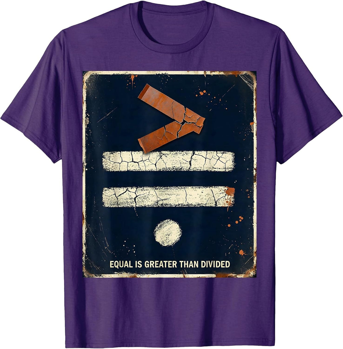 Men's Equal Is Greater Than Divided Distressed Antiracism Math T-Shirt - Purple