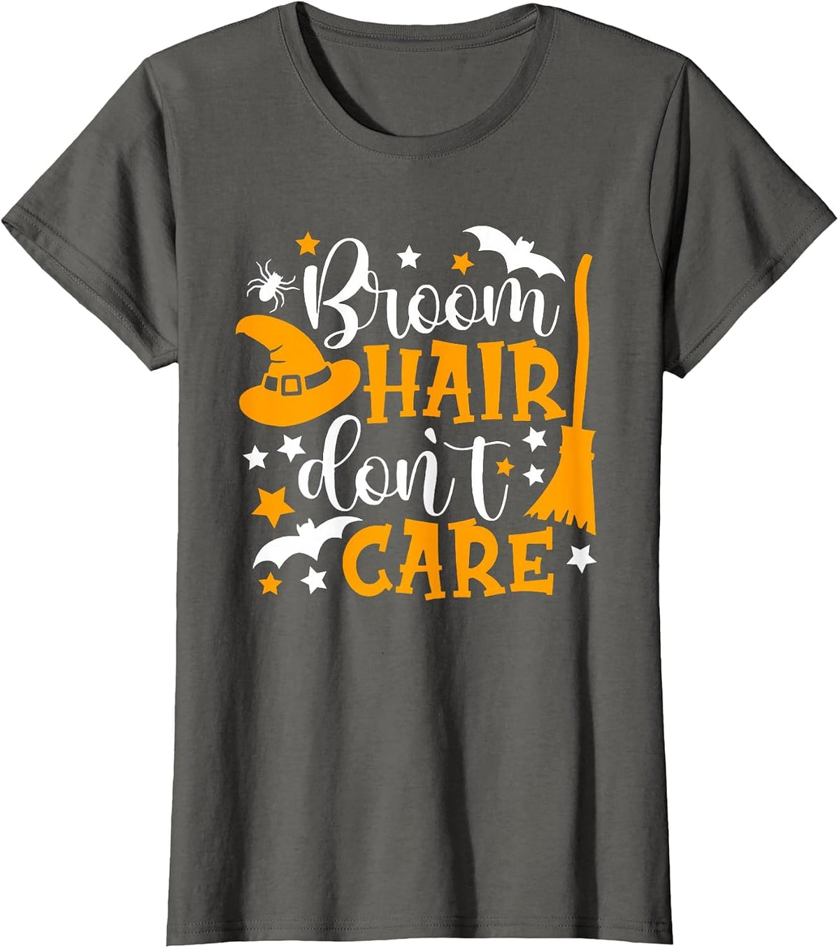 Broom Hair Don't Care Shirt Funny Halloween Witch Spooky T-Shirt - Asphalt Grey