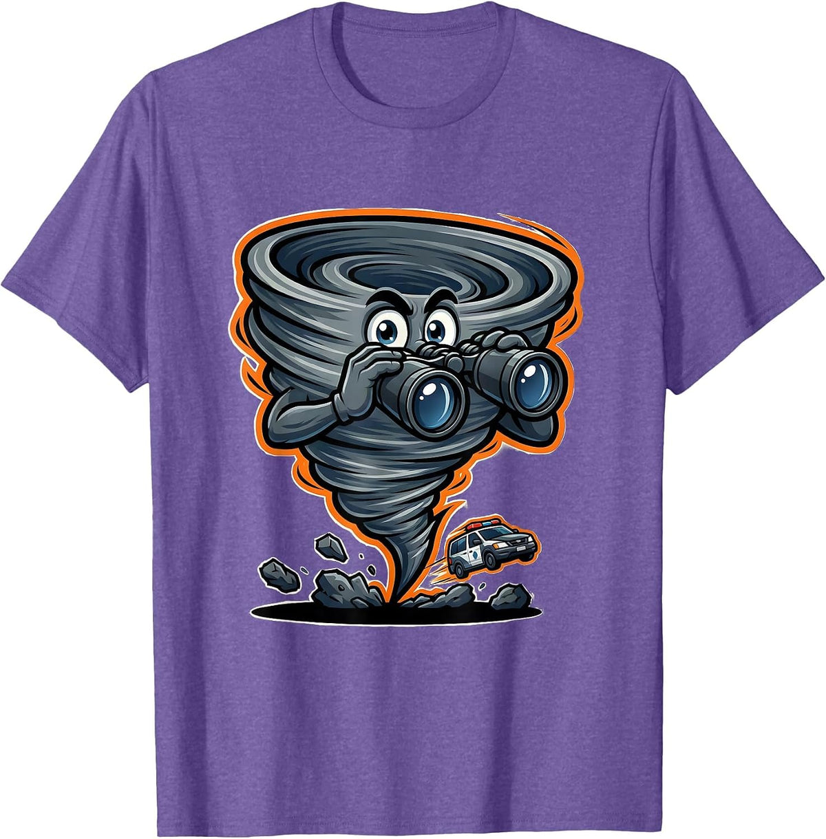 Men's Wide-Eyed Tornado Mascot Storm Chaser Meteorology Humor T-Shirt - Purple Heather