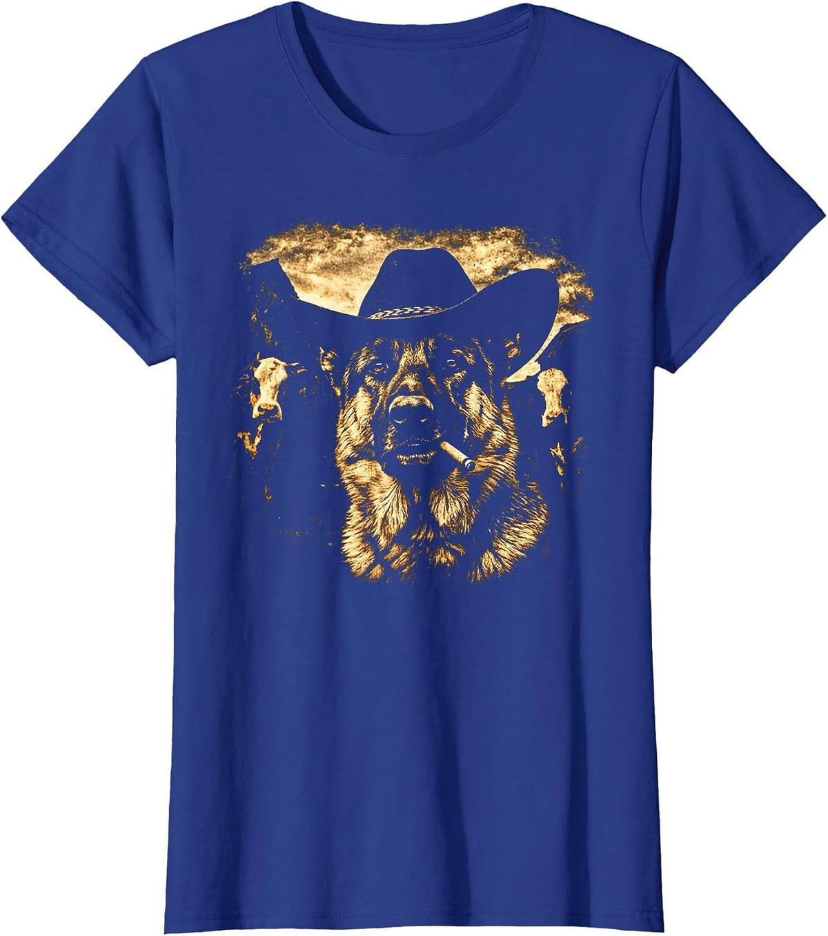 German Shepherd Western Graphic Cowboy Dog Smoking T-Shirt - Royal Blue