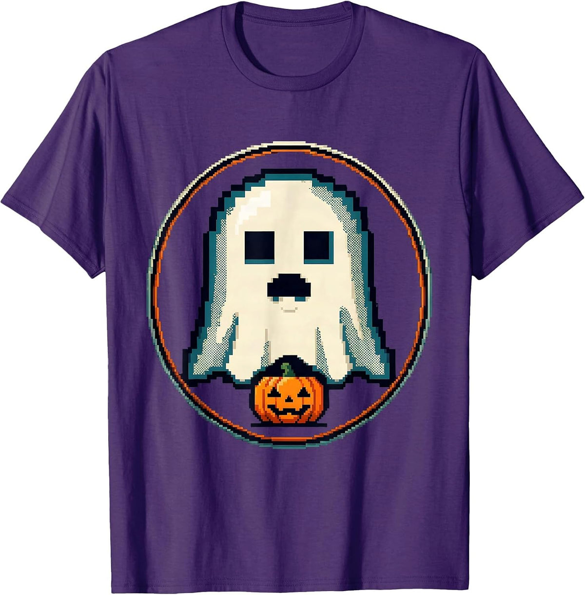 Cute Kawaii Pixel Art Ghost Halloween Novelty T-Shirt - Purple