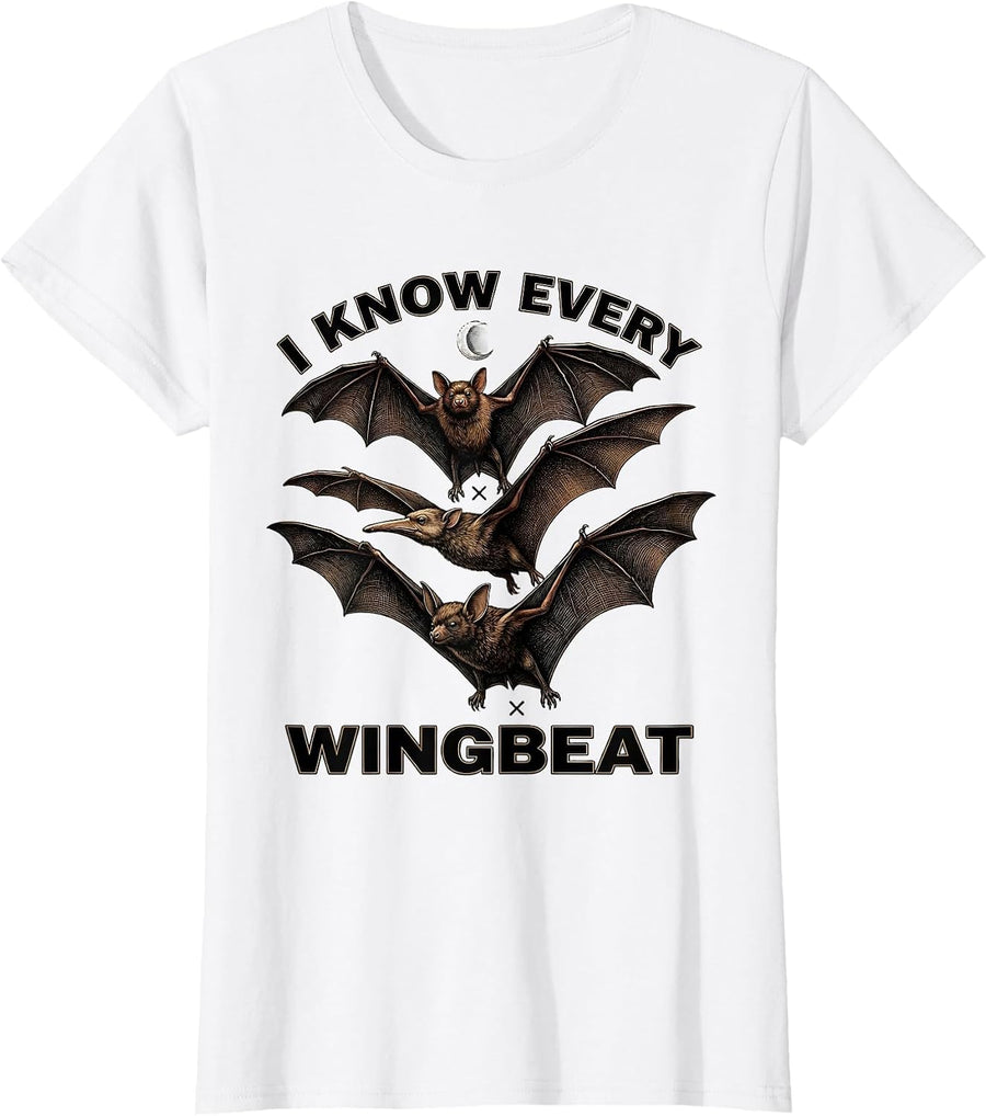 Women's I Know Every Wingbeat Vintage Bat Lover Nature Halloween T-Shirt - White