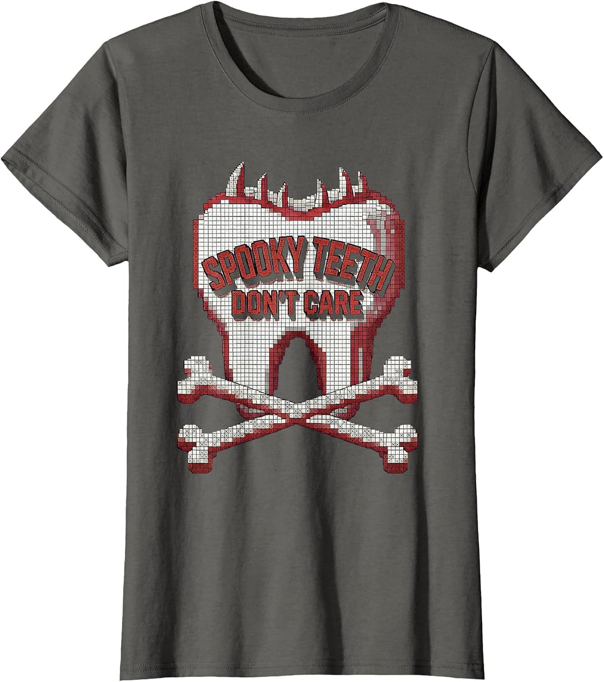 Women's Spooky Teeth Don't Care Dental Halloween Design T-Shirt - Asphalt Grey
