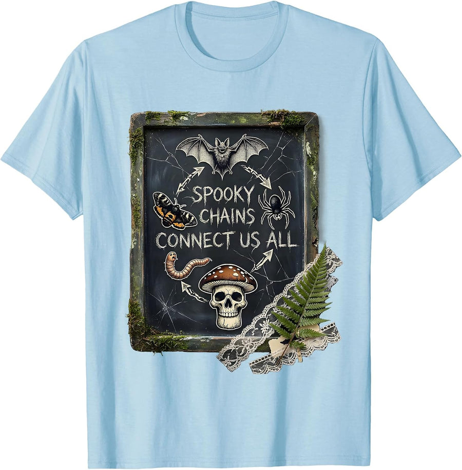 Men's Halloween Teacher Spooky Food Web Diagram T-Shirt - Baby Blue