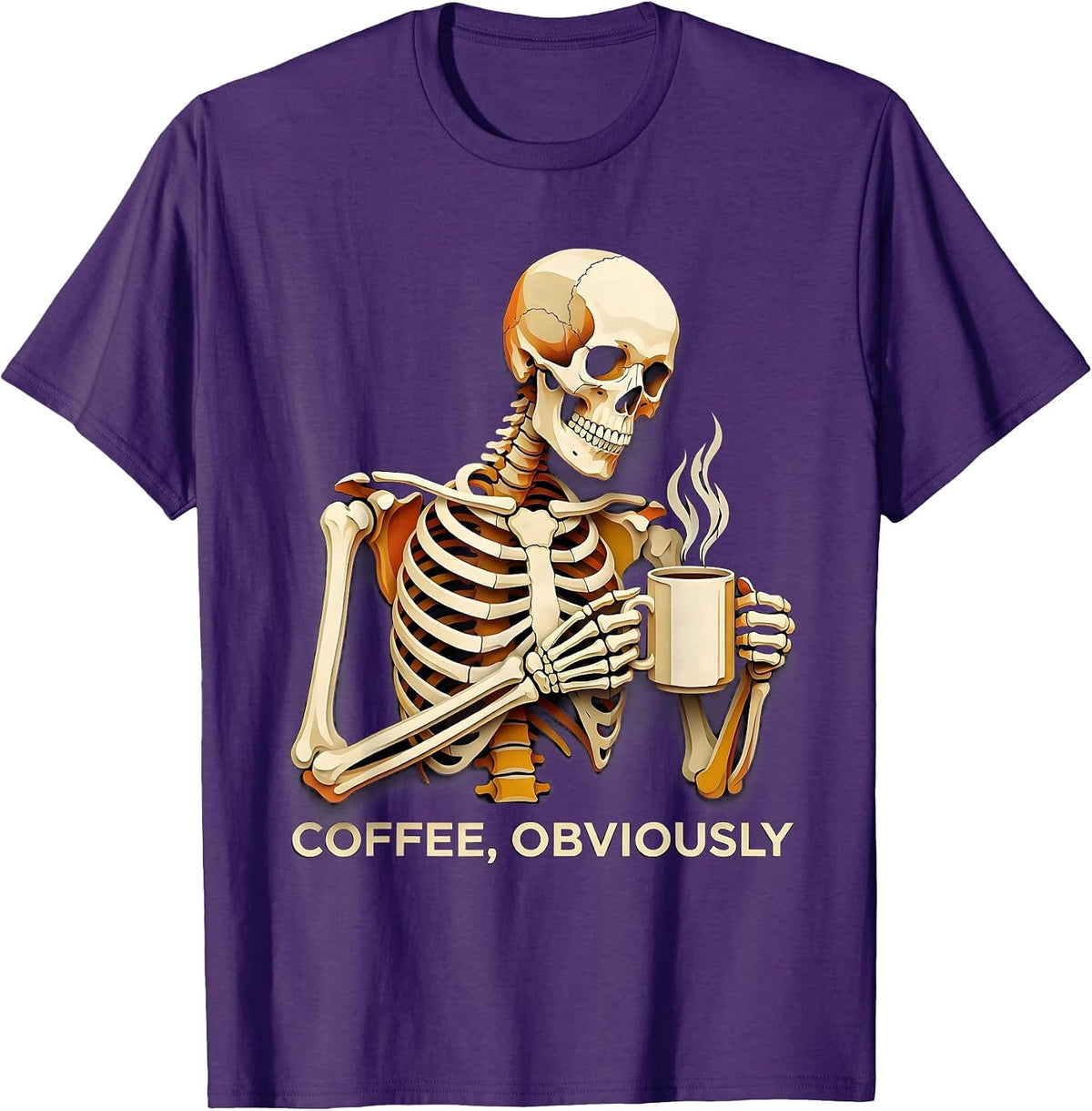Men's Coffee, Obviously Whimsical Dry Humor Halloween Skeleton T-Shirt - Purple