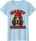 Women's Merry Bassetmas Cartoon Basset Hound Christmas Dog Lover T-Shirt - Baby Blue