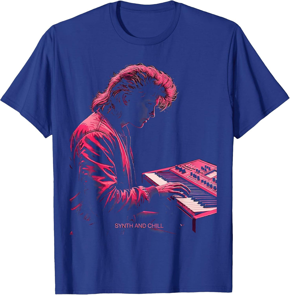 Synth and Chill Retro 80s Nostalgia Design T-Shirt - Royal Blue