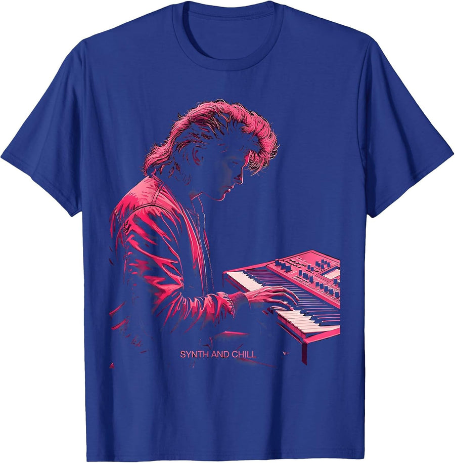 Synth and Chill Retro 80s Nostalgia Design T-Shirt - Royal Blue