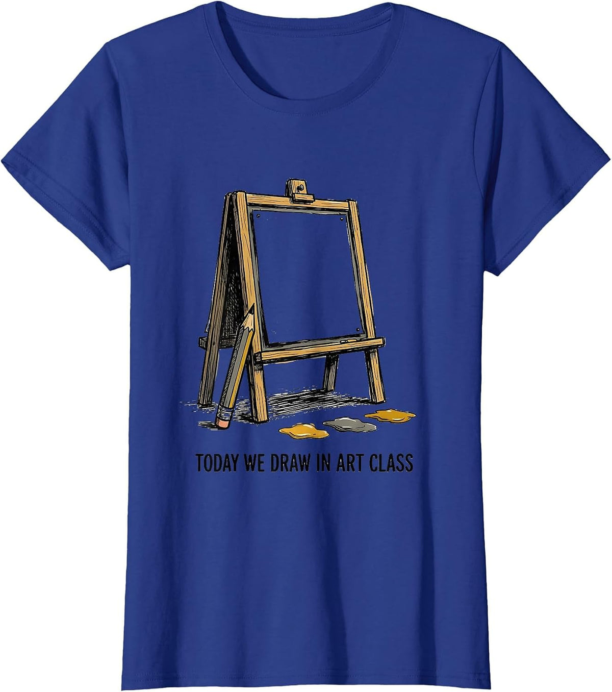 Women's Today We Draw In Art Class Hand-Sketched Art Teacher Back T-Shirt - Royal Blue