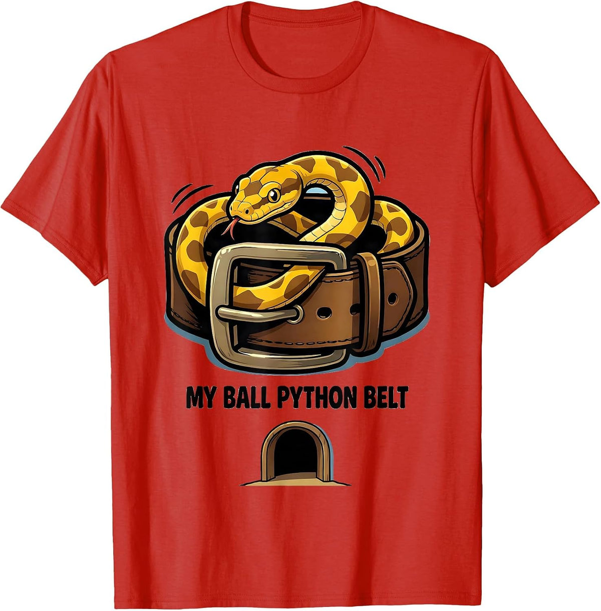 Men's My Ball Python Belt Cartoon Reptile Lover Snake Humor T-Shirt - Red