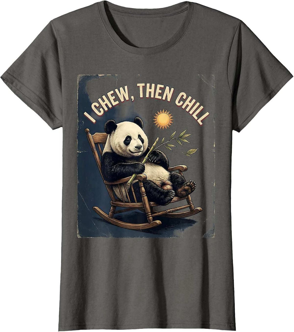 Women's I Chew, Then Chill Vintage Funny Panda Lover Humor Gift T-Shirt - Asphalt Grey