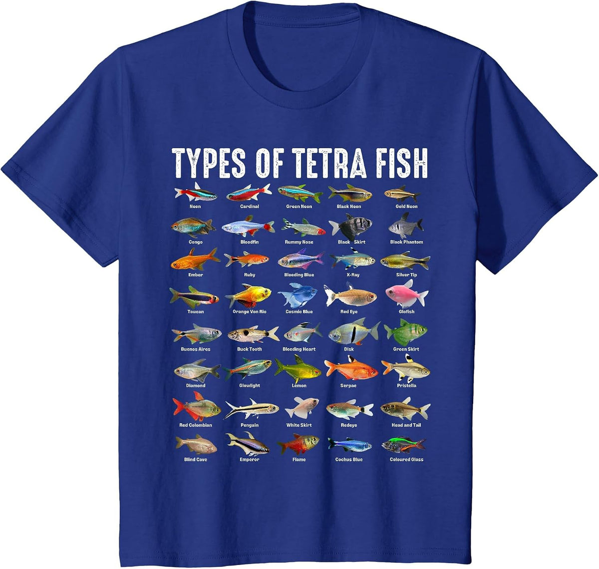 Types of Tetra Fish - Tetras Aquarium Fish Species Lover T-Shirt - Royal Blue
