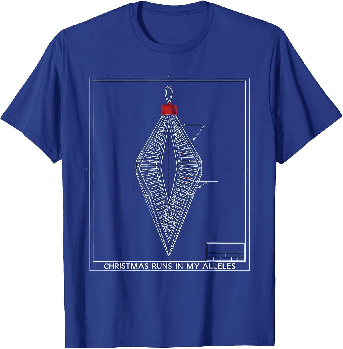 Men's Christmas Runs in My Alleles Technical Blueprint DNA Science T-Shirt - Royal Blue