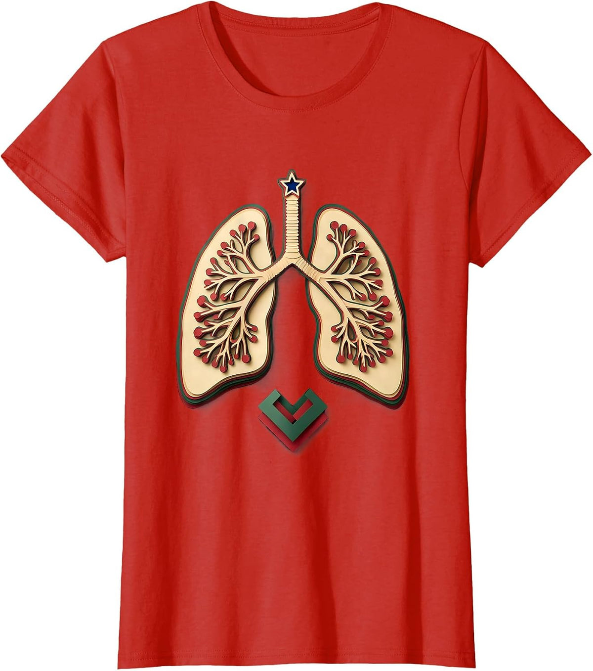 Women's Lung Lobe Paper Cutout Respiratory Therapist Christmas Humor T-Shirt - Red