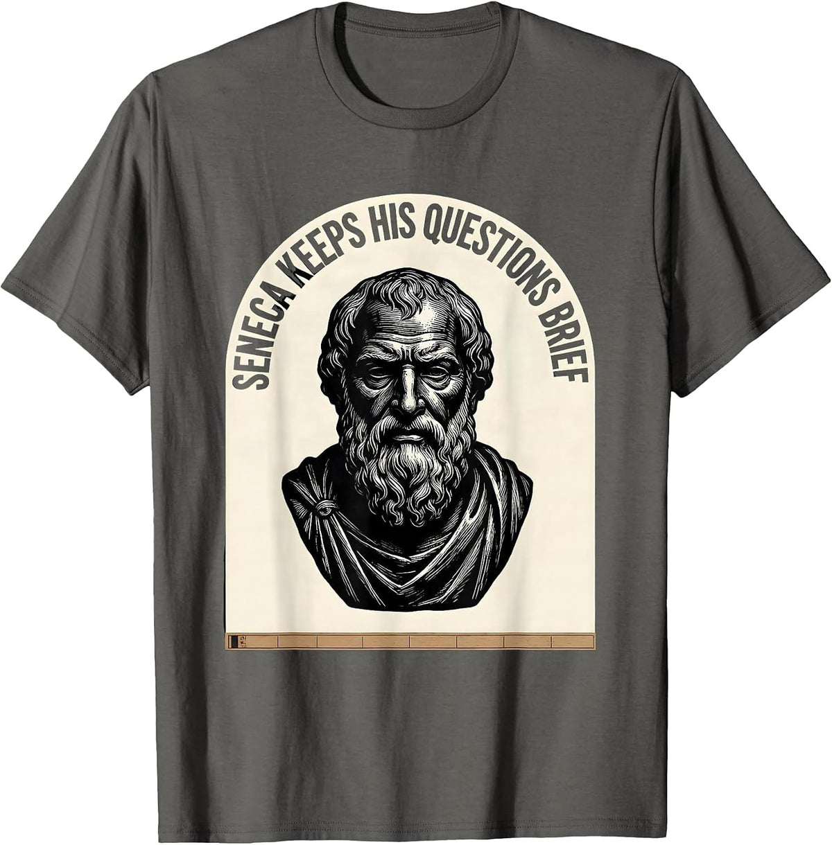 Seneca Keeps His Questions Brief Funny Philosopher Pun Meme T-Shirt - Asphalt Grey
