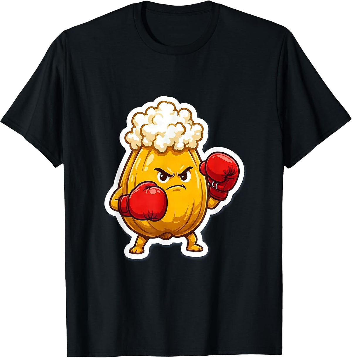 Men's Popcorn Boxer Cute Fighting Kernel Graphic T-Shirt - Black
