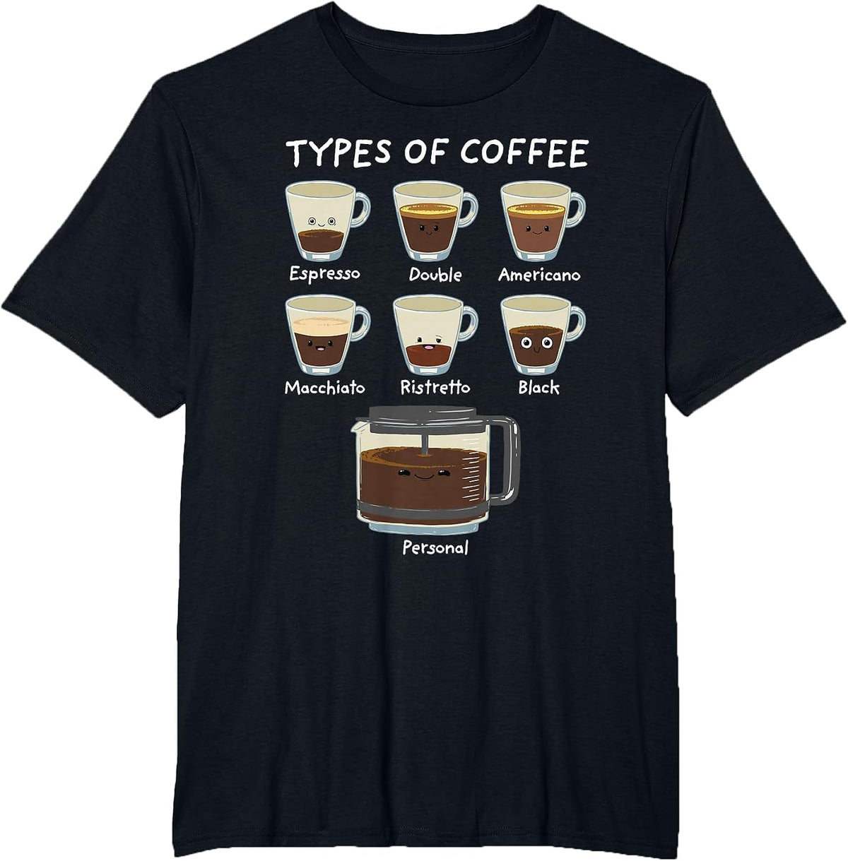 Types of Coffee Shirt Funny Caffeine Lover Barista T-Shirt - Black