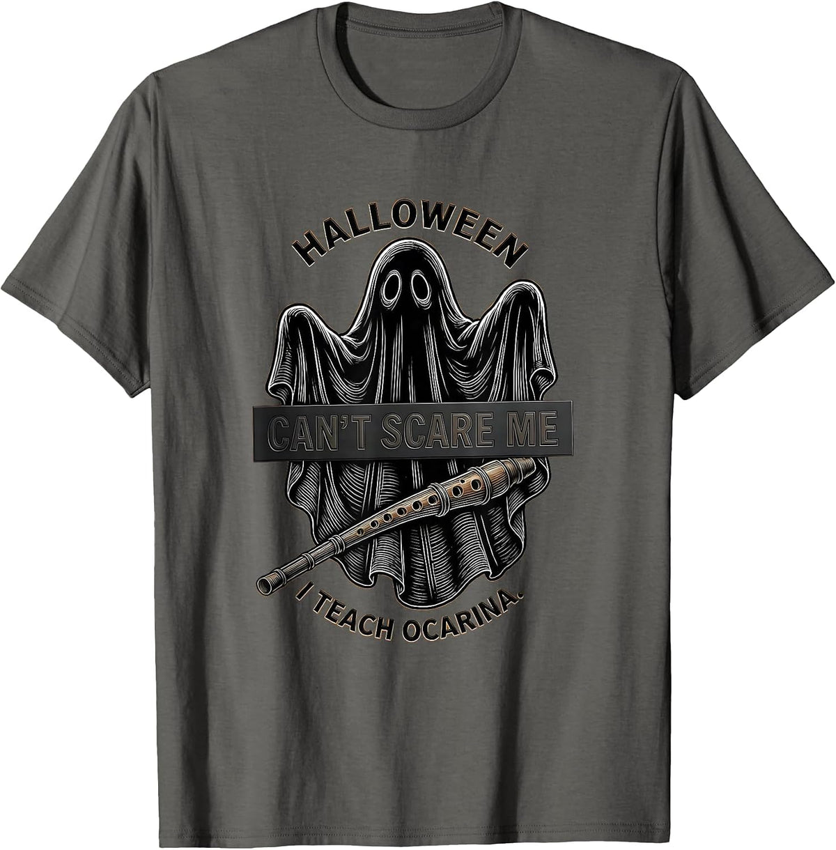 Men's Halloween Can't Scare Me, I Teach Ocarina Music Teacher T-Shirt - Asphalt Grey