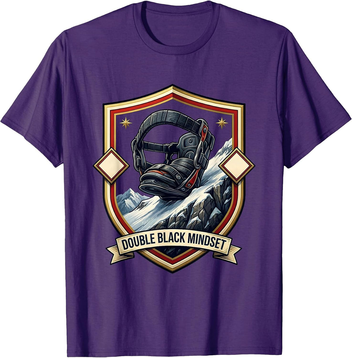 Men's Double Black Mindset Funny Snowboarder Ski Humor Emblem T-Shirt - Purple